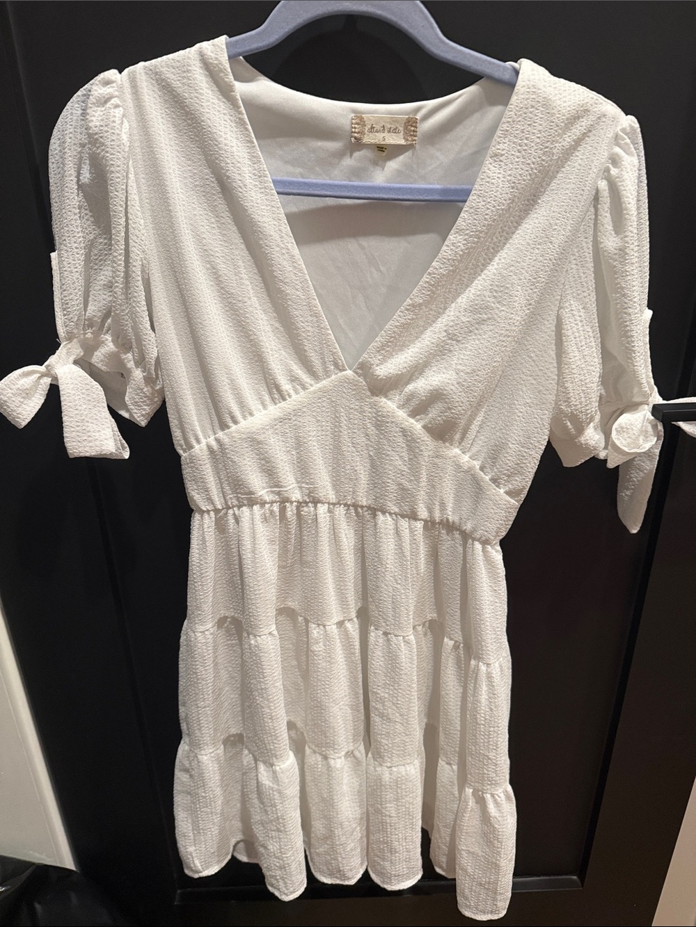 Altar'd State White Tiered Mini Dress with Tie Sleeves